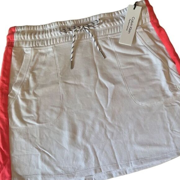Calvin Klein White Hot Pink‎ Stripe Front Pockets Cotton Blend Skirt Sz M NWT - Picture 1 of 10